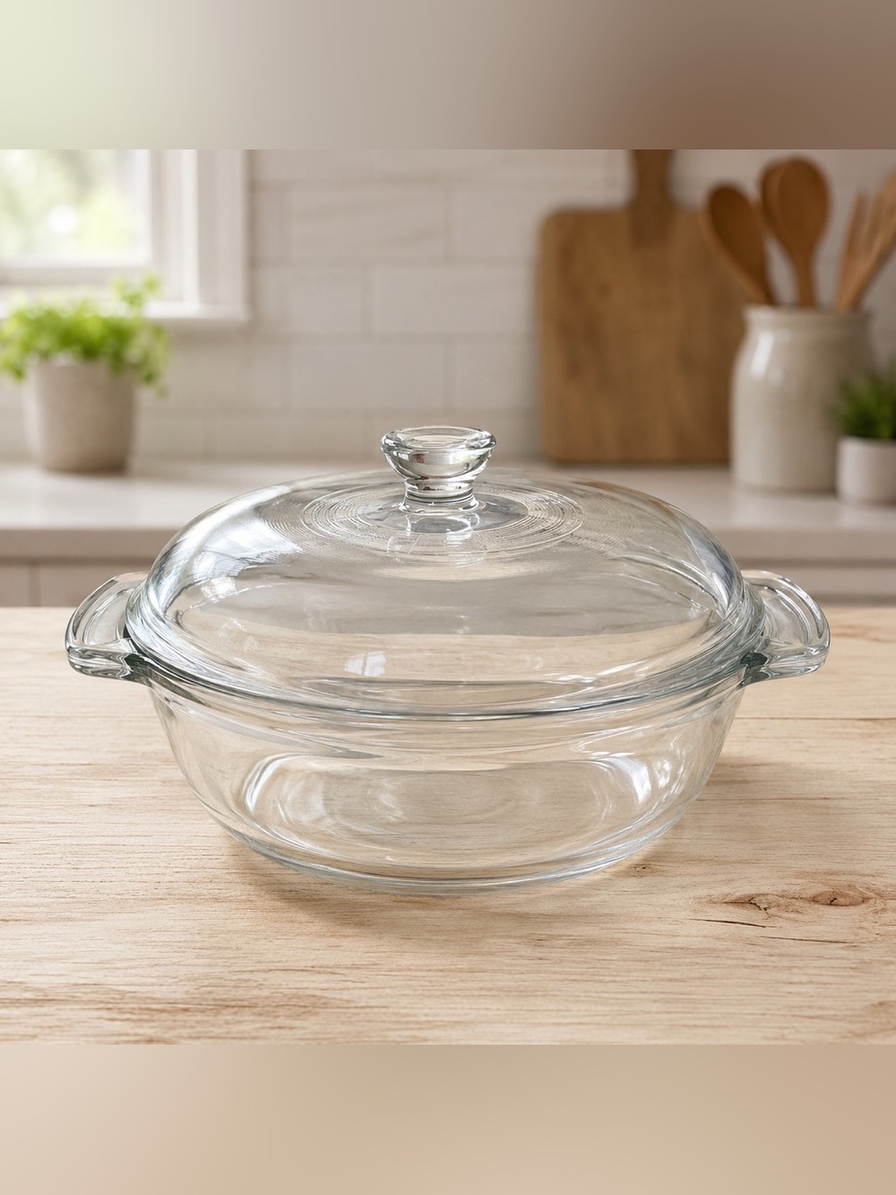 Anchor Hocking 1.5 Qt Clear Glass Covered Round Casserole Dish 8.25”